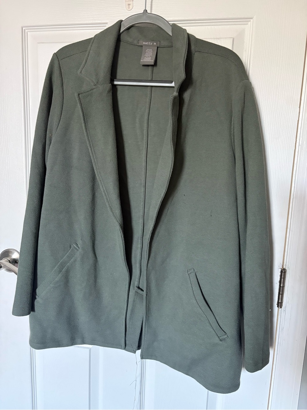 Matty M Women's Knit Boyfriend Blazer in Dark Sage